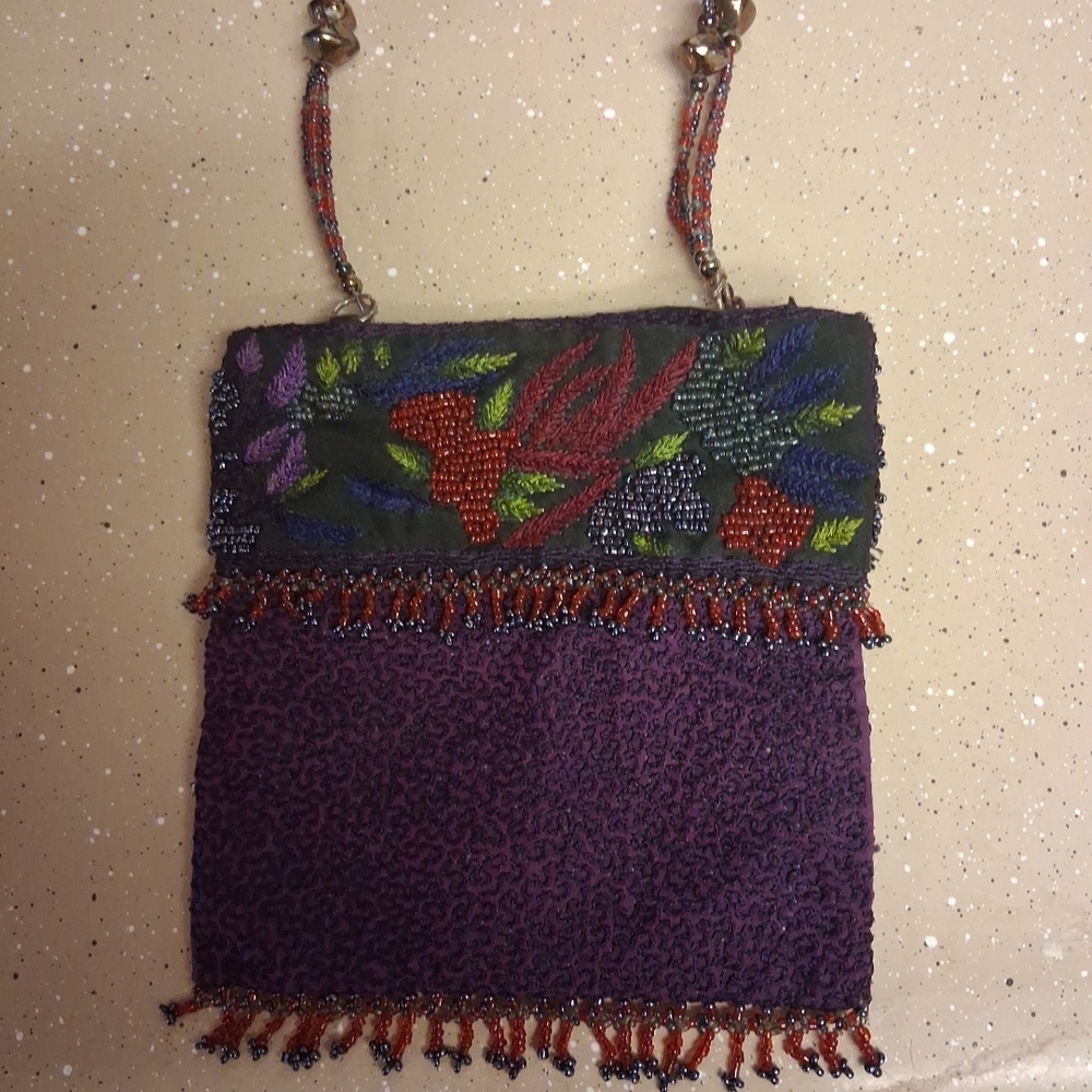Embroidered Purple Beaded Women's Bag